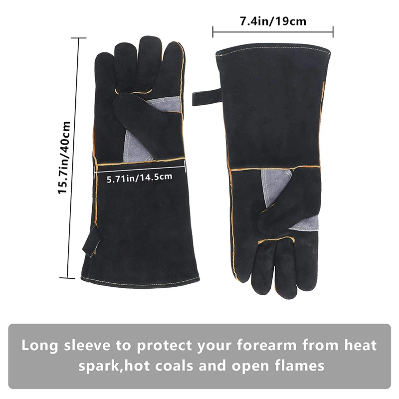 Extreme fire and heat resistant gloves, leather with kevlar stitching, perfect for fireplace, stove, oven, grill, welding, barbe