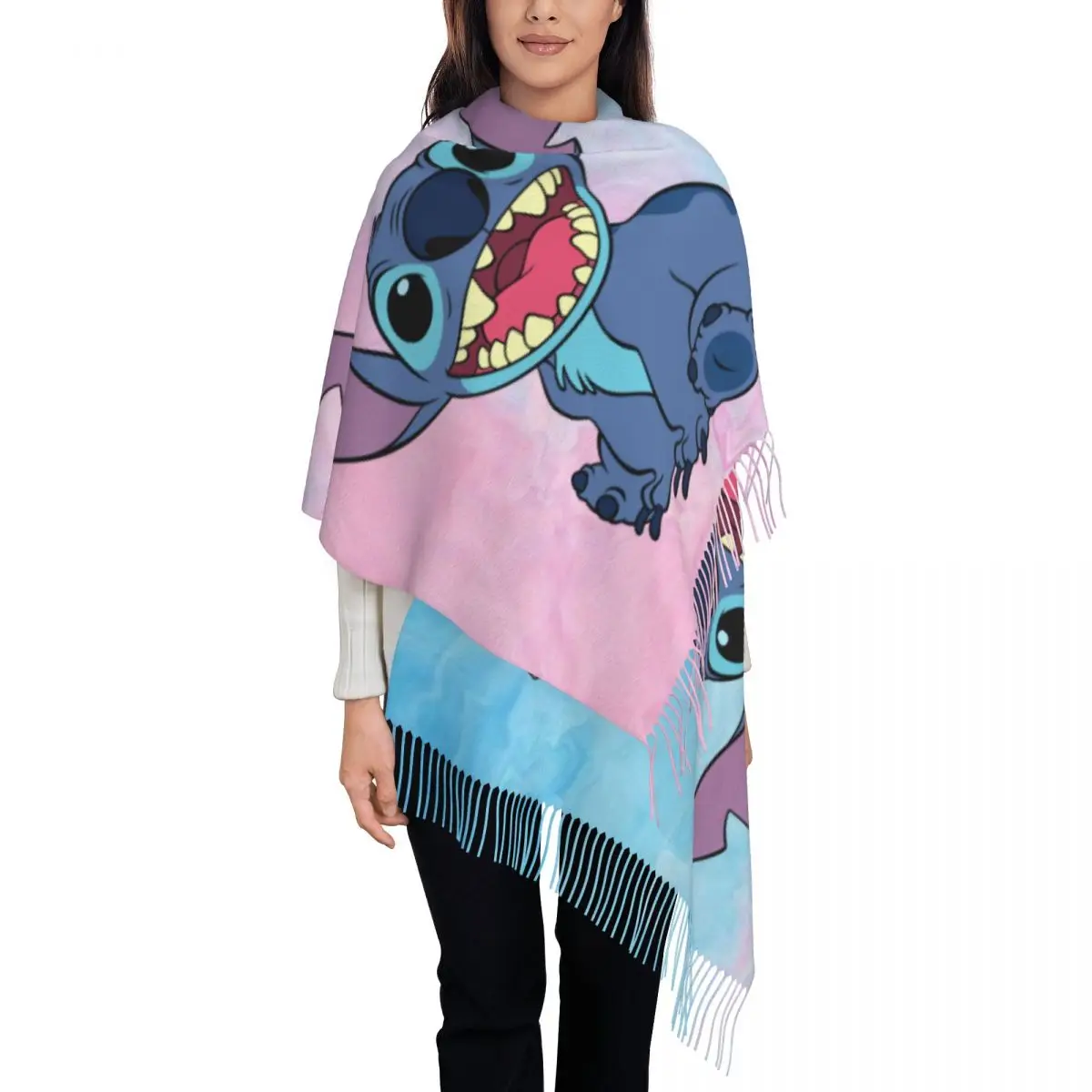 Customized Print Cute Stitch Disney Scarf Men Women Winter Fall Warm Scarves Kawaii Shawls Wraps