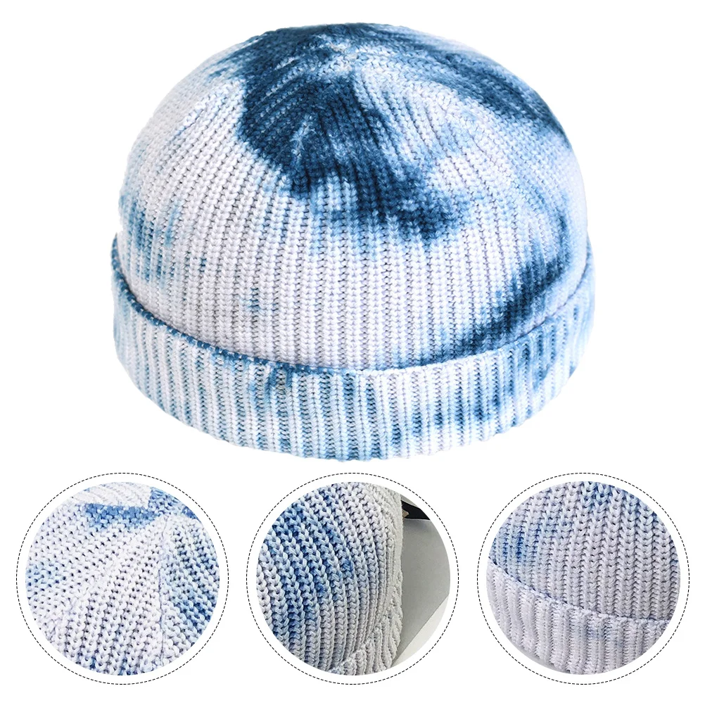1 pc tie-tingido tricô lã chapéu cor gradiente quente inverno boné para mulheres masculino unisex gorro all-match casual chapelaria
