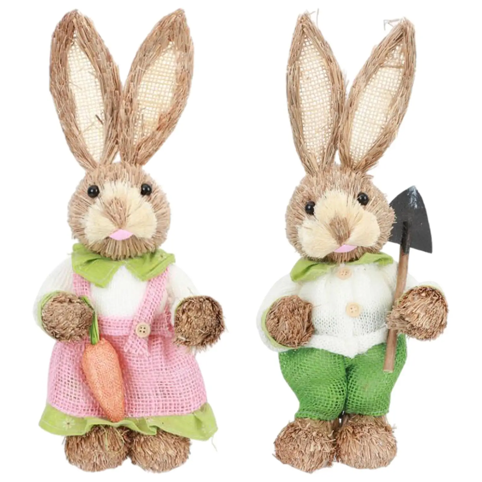 Miniature Easter Bunny Hemp Thread Animal Statue Desk Decoration for Home Ornaments and Fairy Garden Accessories