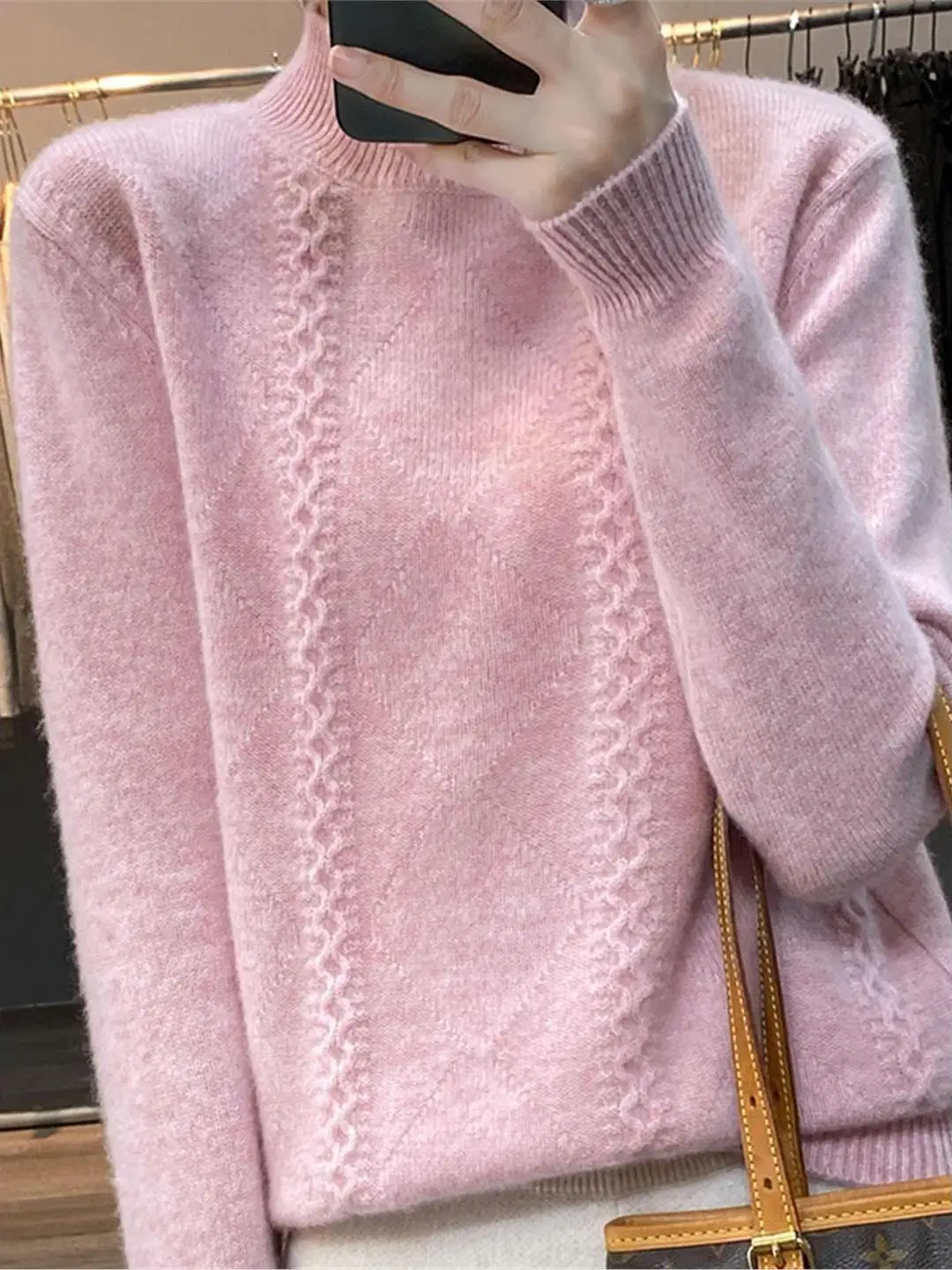 Losgebreide wollen trui voor dames met hoge kraag, herfst-wintermode, afslankend garen, lange mouwen, geschikt voor woon-werkverkeer