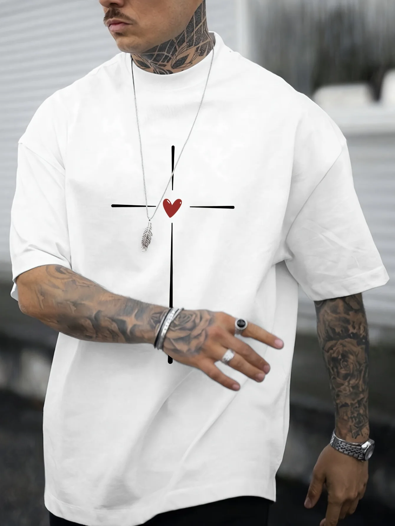 

Love Heart Graphic Print Men s Creative Top Casual Short Sleeve Crew Neck T-shirt Men s Clothing For Summer Outdoor