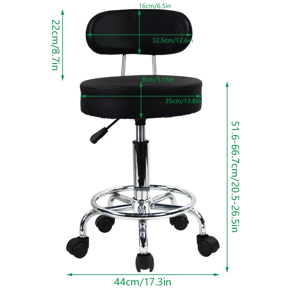 KKTONER PU Leather Rolling Stool Mid-Back with Footrest Height Adjustable Office Computer Home Drafting Swivel Task Chair