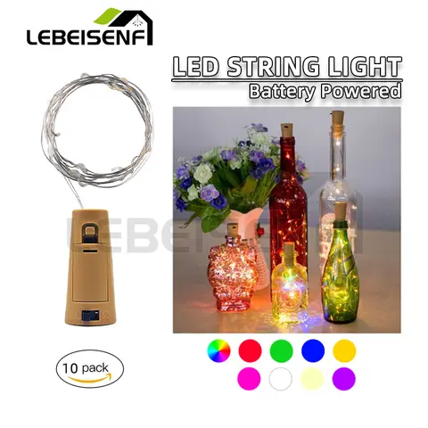 10pcs Battery powered garland of wine bottle lights with cork 1M 10LED 2M 20 LED copper wire