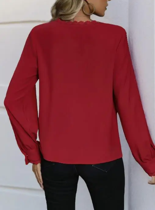 Pull haut 2025 automne hiver printemps nouveau Style de mode automne vêtements pour femmes décontracté à manches longues chemise rouge