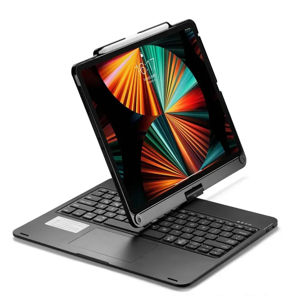360° Rotatable Bluetooth Keyboard Case for iPad Pro 12.9 inch RGB Backlight Foldable Stand Protective Cover with Pen Slot