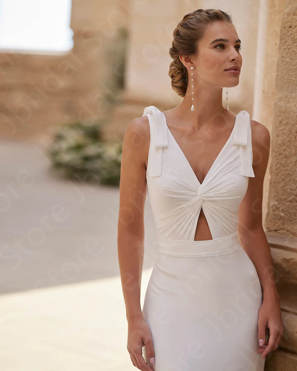 Customized Charming Wedding Dresses White with Cape Bridal Gowns Two Pieces Bride Dresses Sleeveless Wedding Gowns Back Out