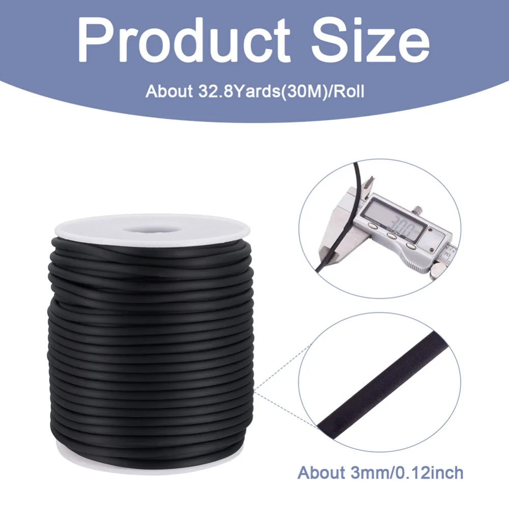 1Roll Tubular Rubber Solid Cords 2mm 3mm 4mm 5mm No Hole Thread for jewelry making DIY bracelet necklace accessories Black