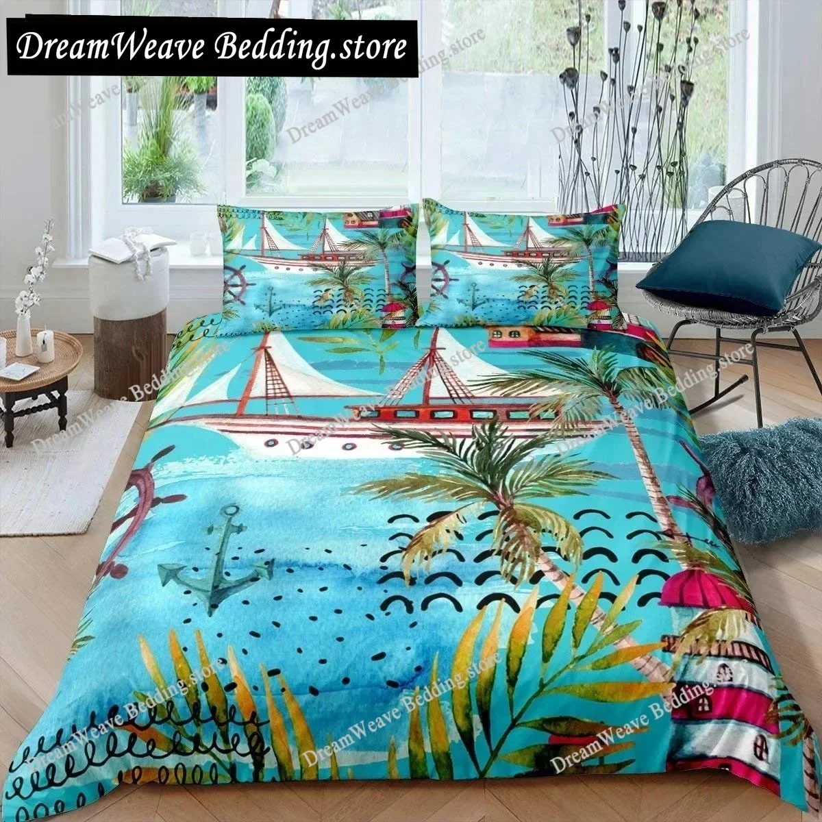 

3D Print Watercolor Coconut Palm Tree Bedding Set Duvet Cover Bed Set Quilt Cover Pillowcase Comforter King Queen Size Adult