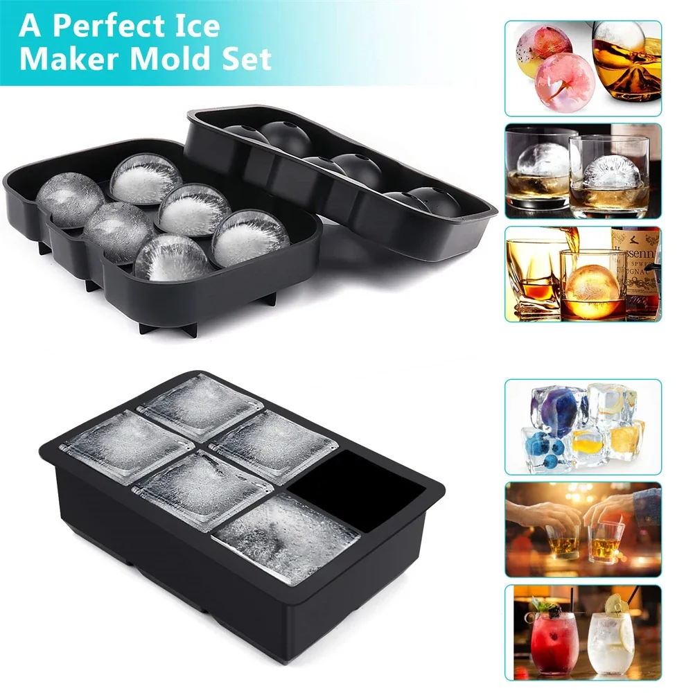 4/6 griglia Big Ball Square Ice Cube Mold Silicone Ice Cube Maker fai da te rotondo grande vassoio per cubetti di ghiaccio per congelatore bevande