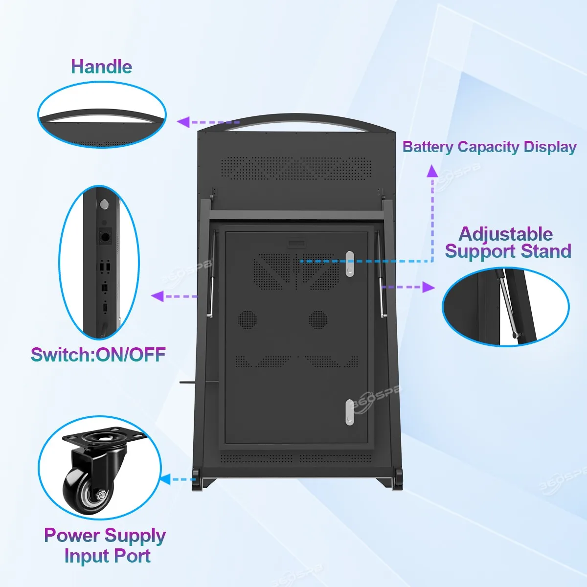 360SPB Batteriebetriebene 43-Zoll-Digitalanzeige-Ausstellung, tragbare LCD-Beschilderung für Innenwerbung