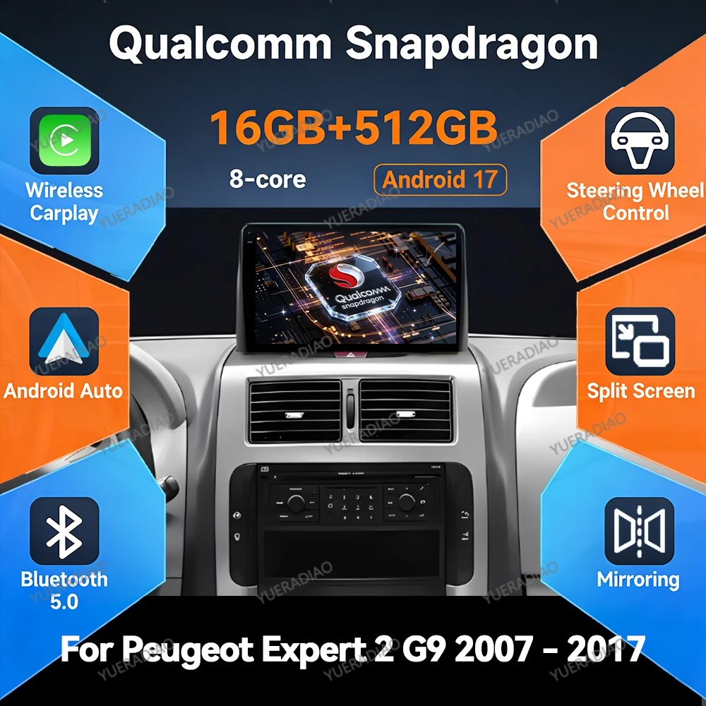 Android 17 Car Radio For Peugeot Expert 2 For Citroen Jumpy For Fiat Scudo For Toyota Proace 2007 - 2017 Qualcomm 2DIN GPS NAVI