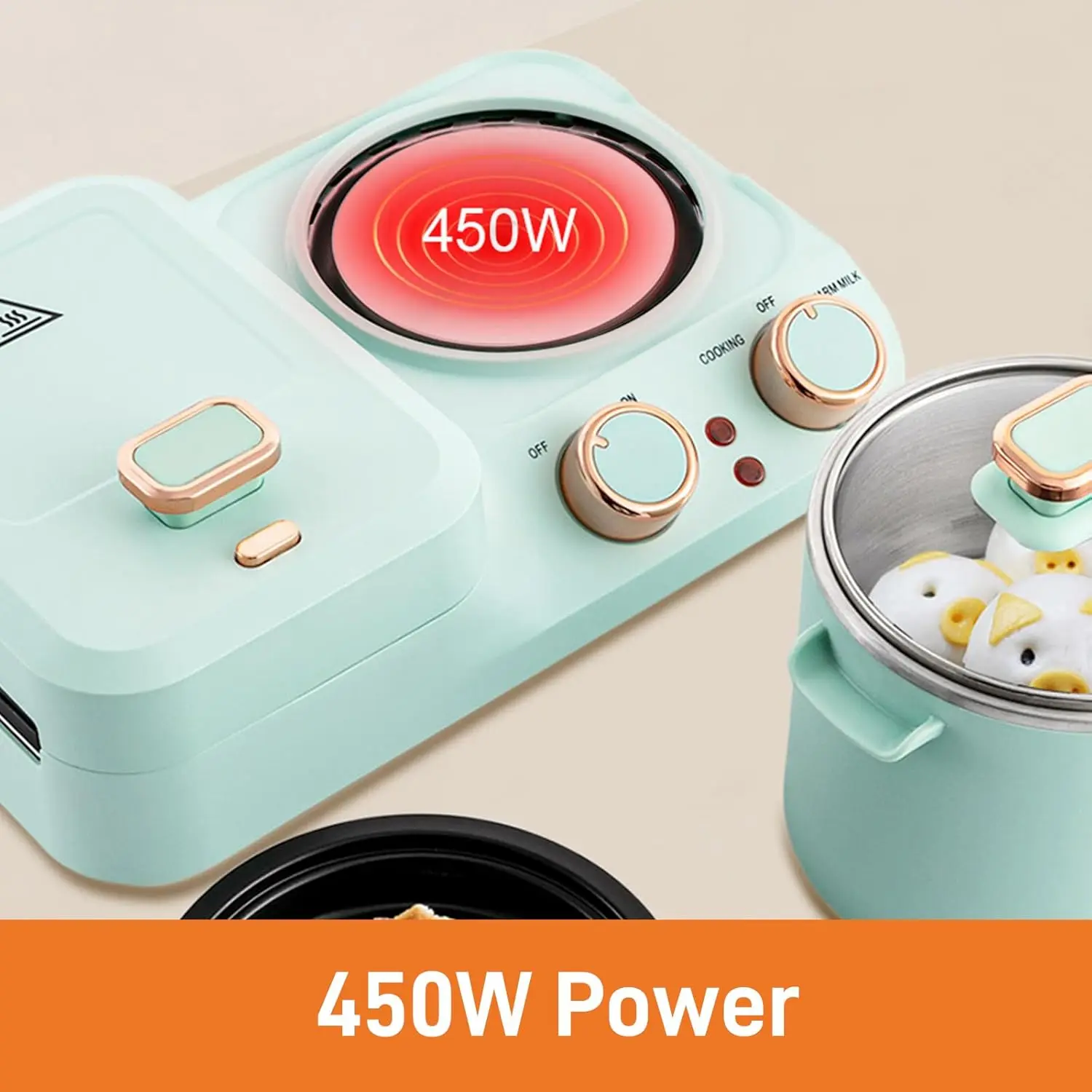 محطة الإفطار، 3 في 1، محمصة خبز صغيرة كهربائية منزلية قديمة، آلة الإفطار مع مقلاة، غليان