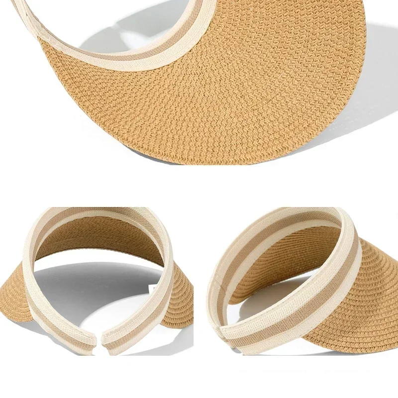 2024 New Summer Empty Top Sun Hat Anti Uv Female Outdoor Visor Cap Casual Shade Hat Straw Wide Large Brim Beach Sunhat Lady