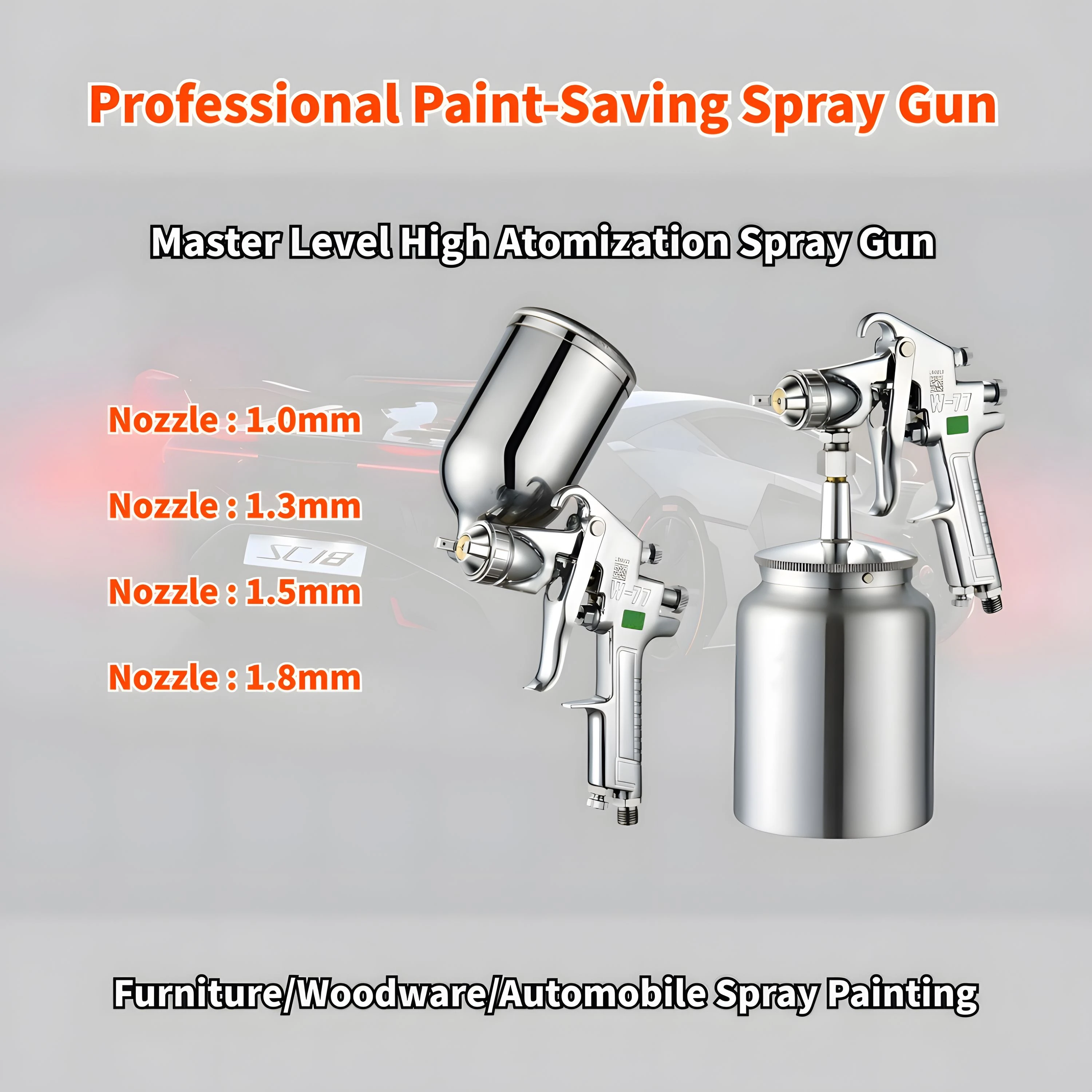 1.0/1.3/1.5/1.8mm Spray Paint Gun, Car Finish, Furniture Paint, High Atomization, Professional Paint-saving Pneumatic Spray Gun.