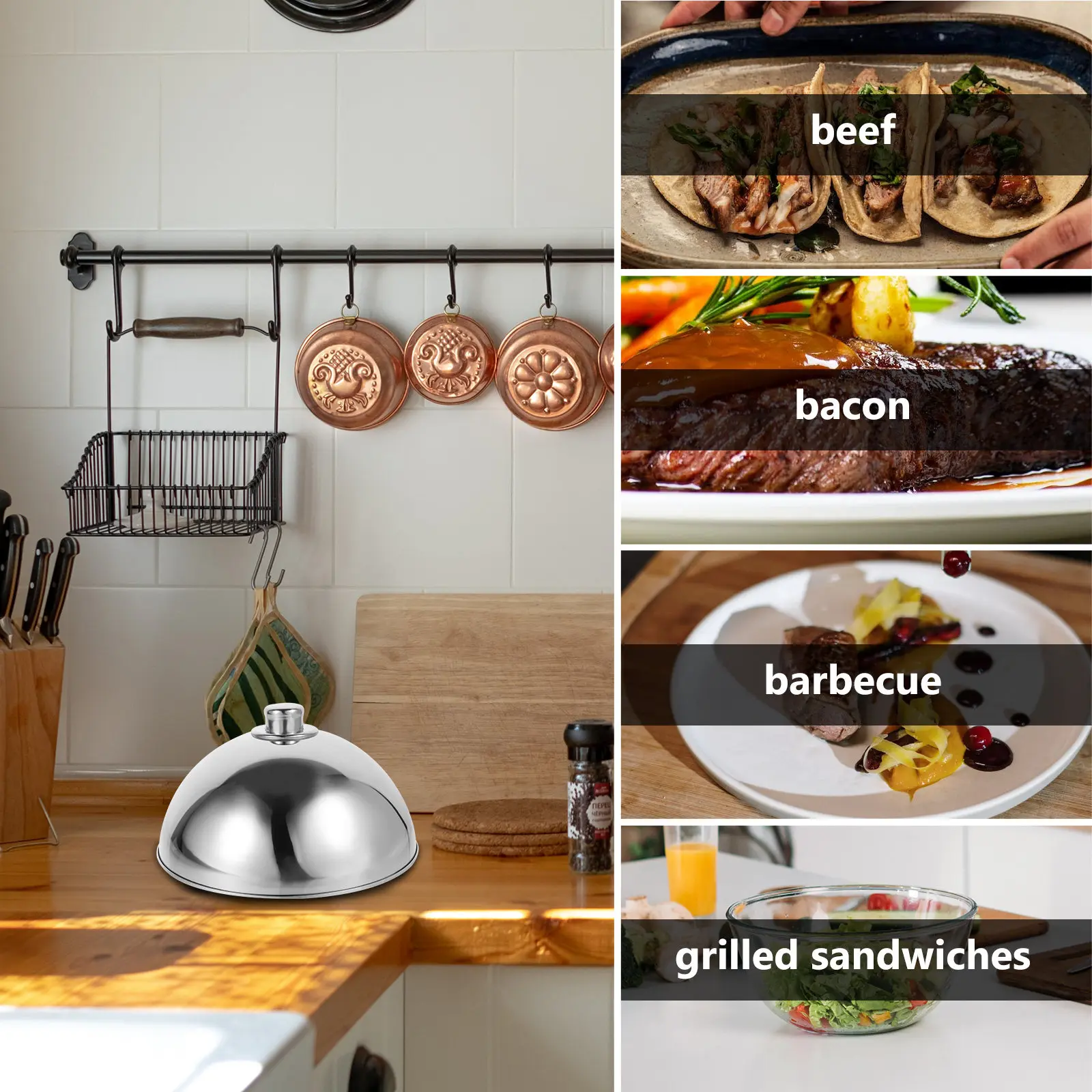 

Stainless Steel Food Cover Cheese Melting Serving Dome Heavy Duty Basting Steaming Lid for Flat Top Griddle Cookout