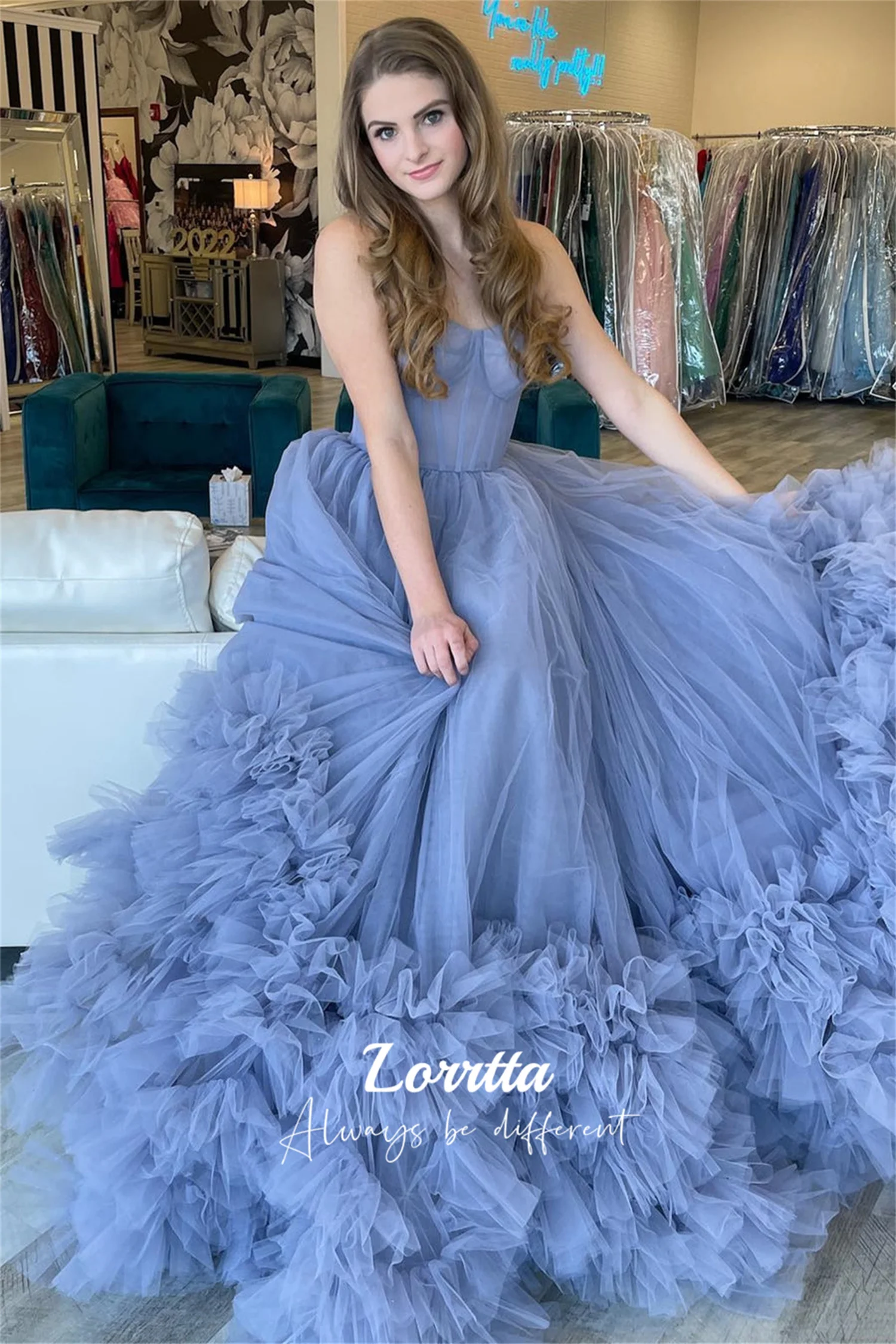 Lorrtta Taro Purple Prom Dress Evening Dress Sweet Tulle Floor-Length Prom Dress Sweetheart Neck Sleeveless Party Dress Fairy