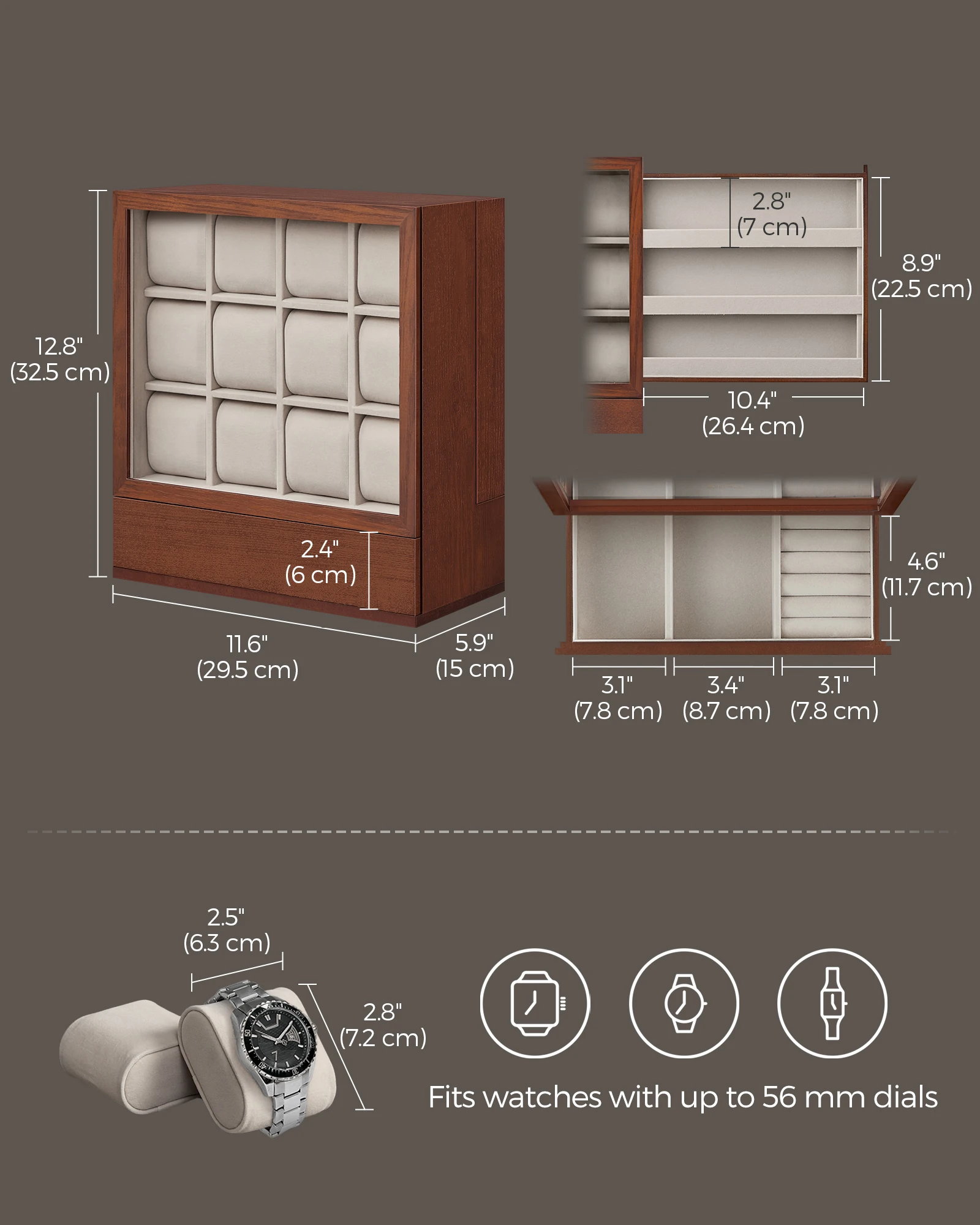 • علبة عرض ساعة خشبية مع نافذة ، خزانة عرض للساعة ، قشرة خشبية صلبة