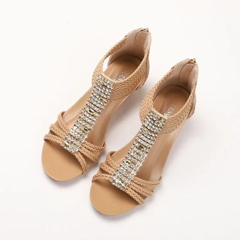 2024 New Summer Women 1cm Platform 5cm Wedges High Heels Sandals Female Sparkly Diamond High Heels Lady Soft Outside Roman Shoes