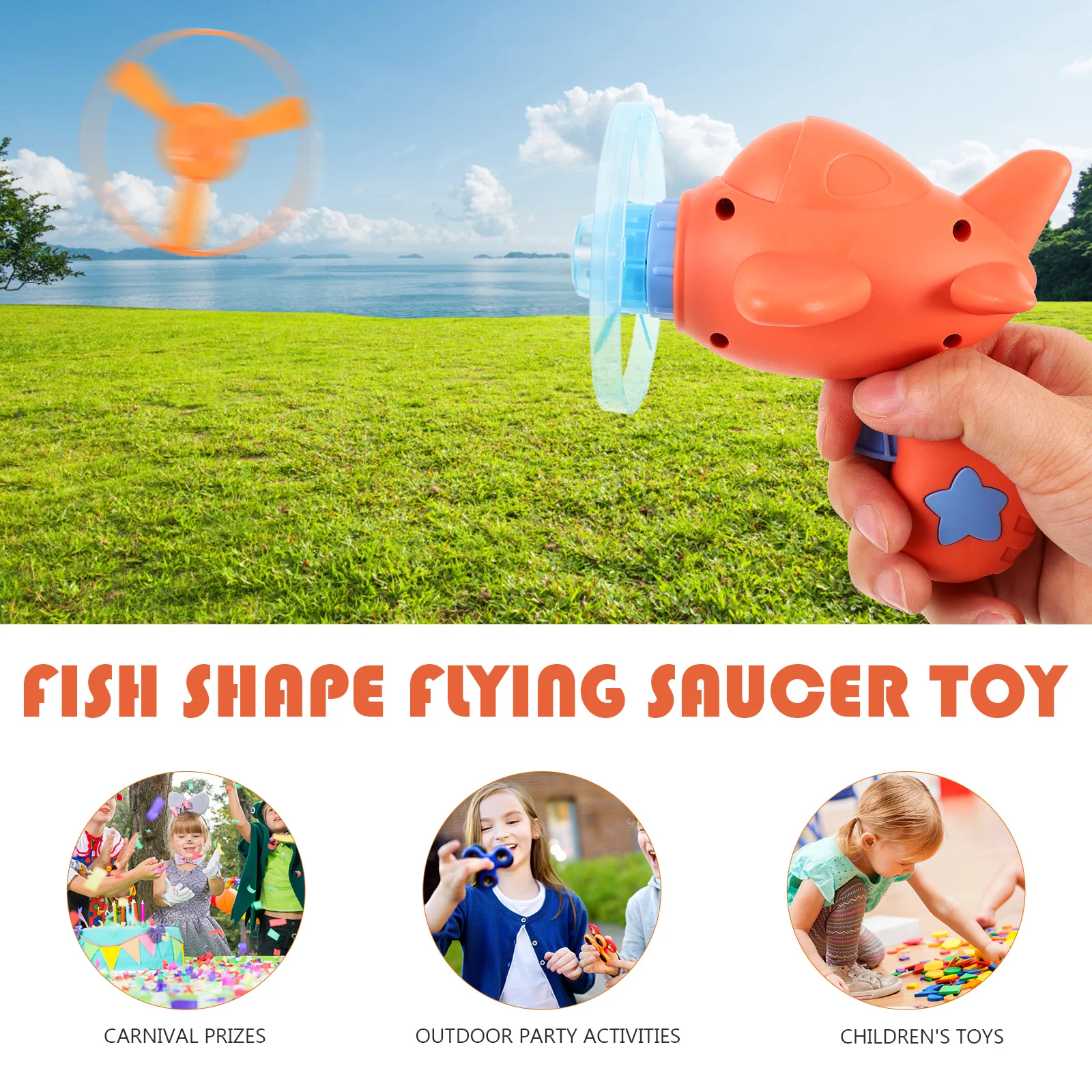 

Bamboo Dragonfly Fish Flying Saucer Kids Outdoor Toy Shape Toys Plastic Cartoon Design Launcher for