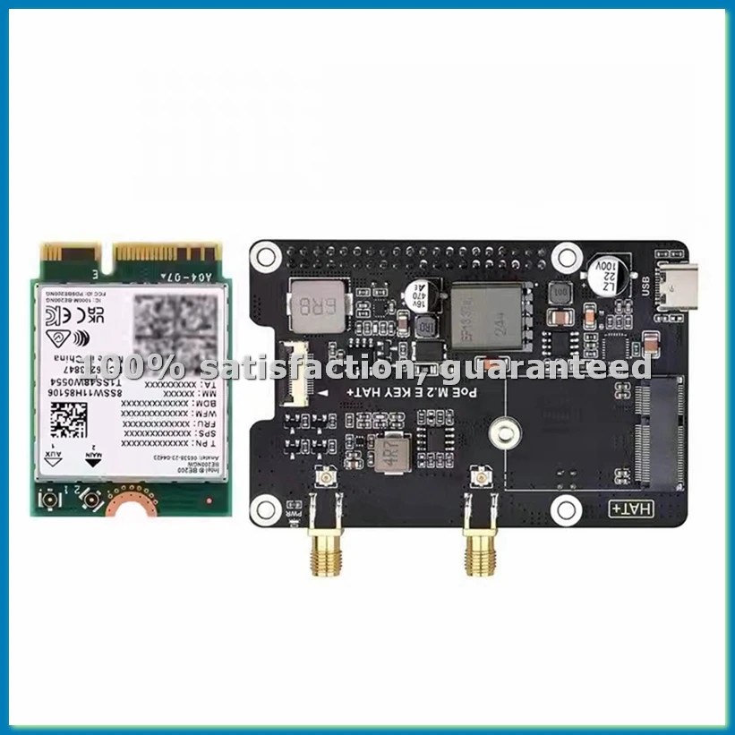 

Плата расширения For 5 PCIe to M.2 E KEY с PoE HAT+ и трехдиапазонной беспроводной сетевой картой BE200 для RPI 5-ABHG