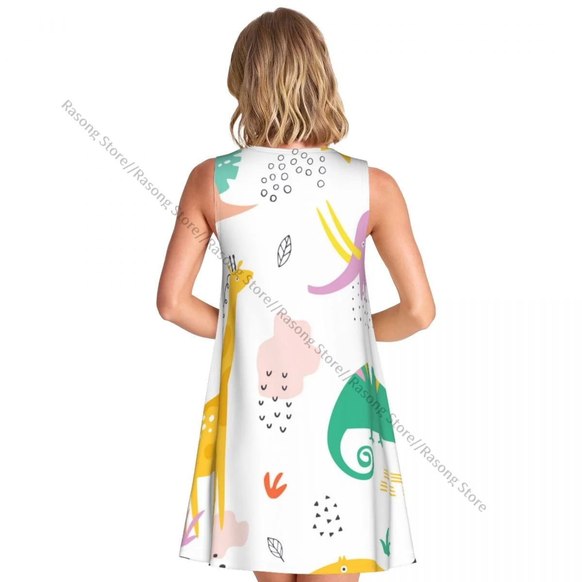 Vestido de mujer con animales exóticos coloridos, camiseta informal de verano, vestido sin mangas para cubrir la playa