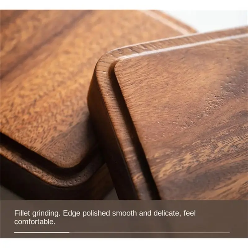 AEE2-Walnut Plate Solid Wood Round Dessert Plate Creative Japanese Tableware Stackable Dessert Wooden Tray Tea Tray
