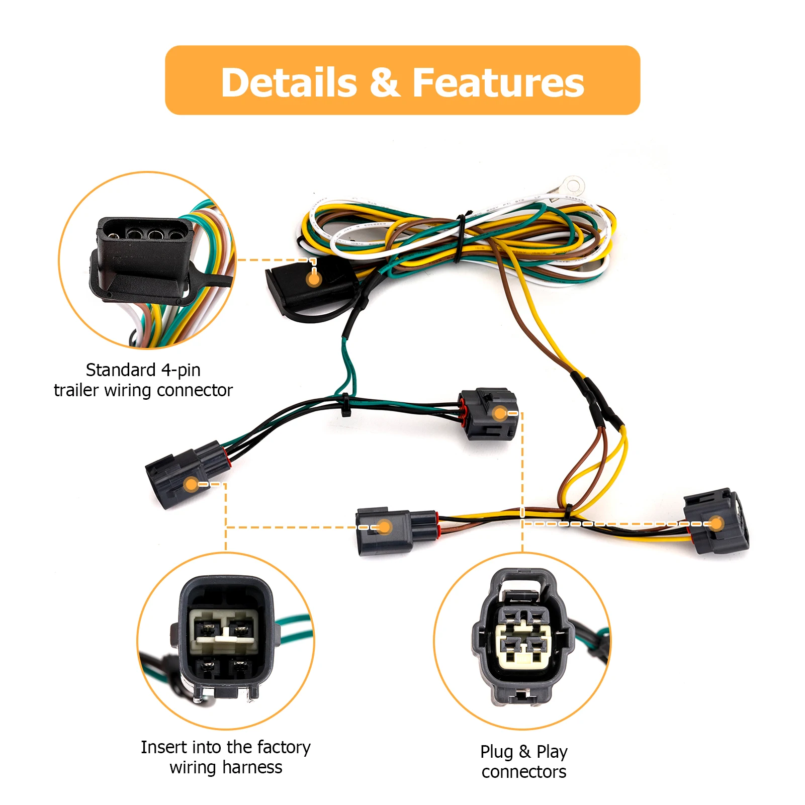 Vehicle-Side 4-Pin Trailer Wiring Harness Connect Trailer Taillight Brake Turn Signal Light for 1998-2006 Jeep Wrangler TJ ALL