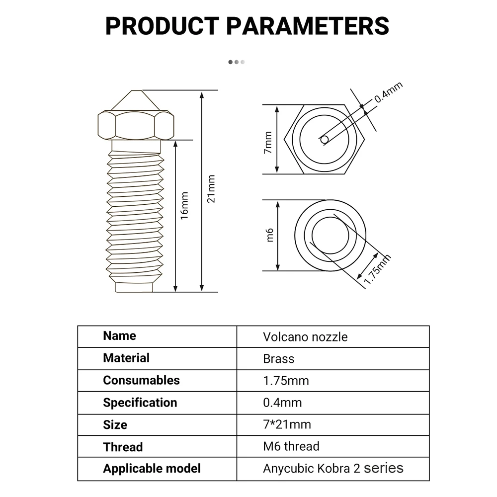 Anycubic-boquilla de volcán para impresora 3D, piezas de 0,2mm-0,8mm, boquillas de latón para filamento de 1,75mm, para Anycubic Kobra 2, Kobra 2,