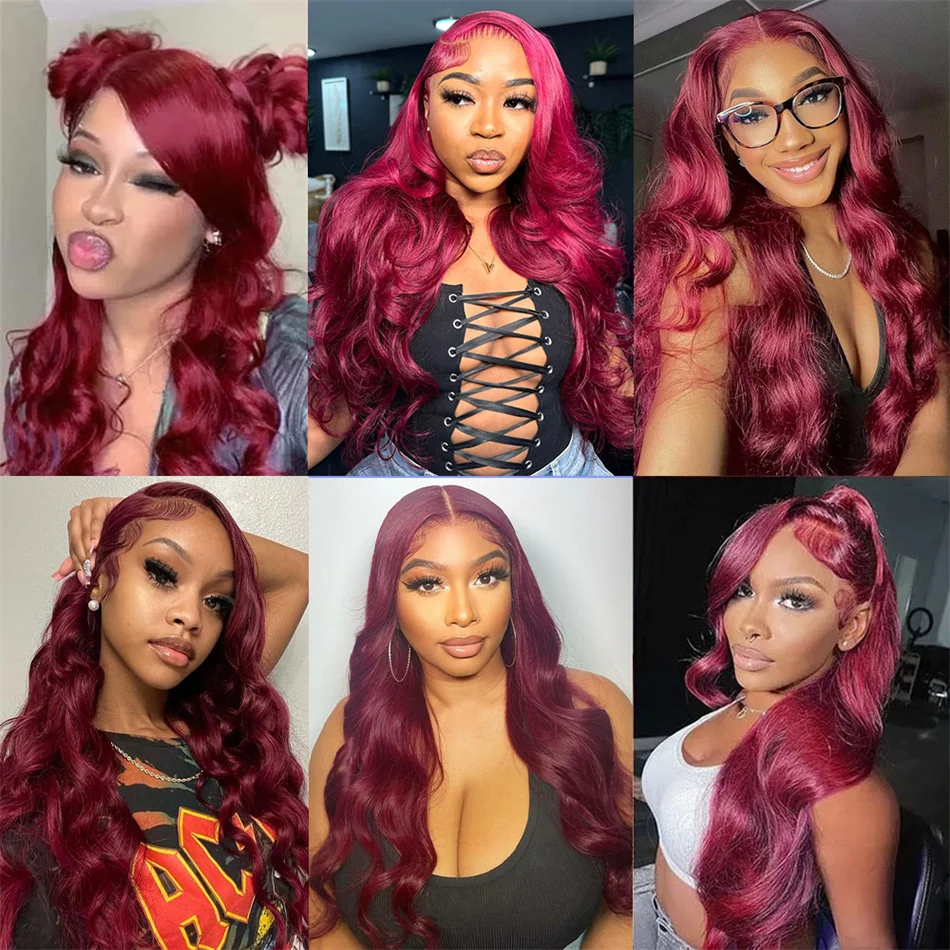 13x4 99J HD Transparent Lace Frontal Wig Body Wave 13x6 Burgundy Lace Front Human Hair Wig For Women Colored Brazilian Remy Hair