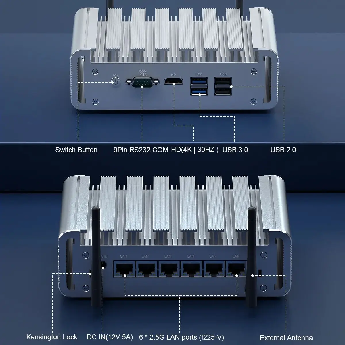 HYSTOU-Soft Router para Firewall pfSense, Mini PC, Memória Expansível, Computador Desktop, 6 LAN, Intel i225, 2.5G, 2400 MHz