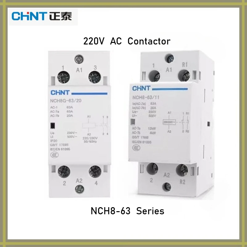 

Genuine CHINT NCH8-63 Series AC Contactor 220V Single Phase DIN Rail Mount Contacts for Home Automation Systems