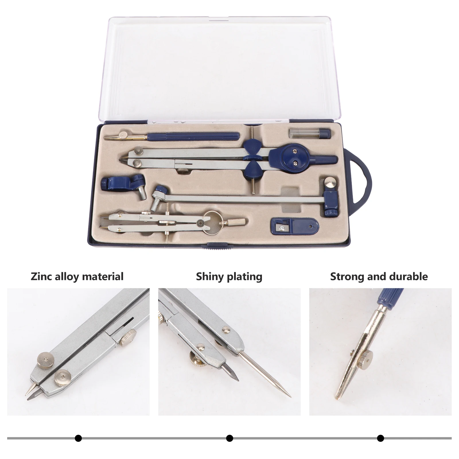 Precision Metal Compass Set Geometry Drawing Tool for Students Screw Mount Lifespan Shiny Coating Storage Case Includes