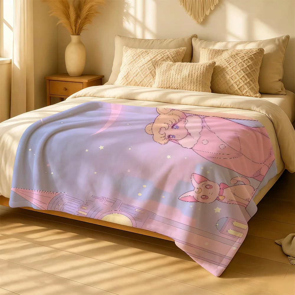 Anime S-SailorS M-MoonS Blanket For Soft Warm Knee For Bedroom Living Room Bed Sofa Camping Picnic Office Gift