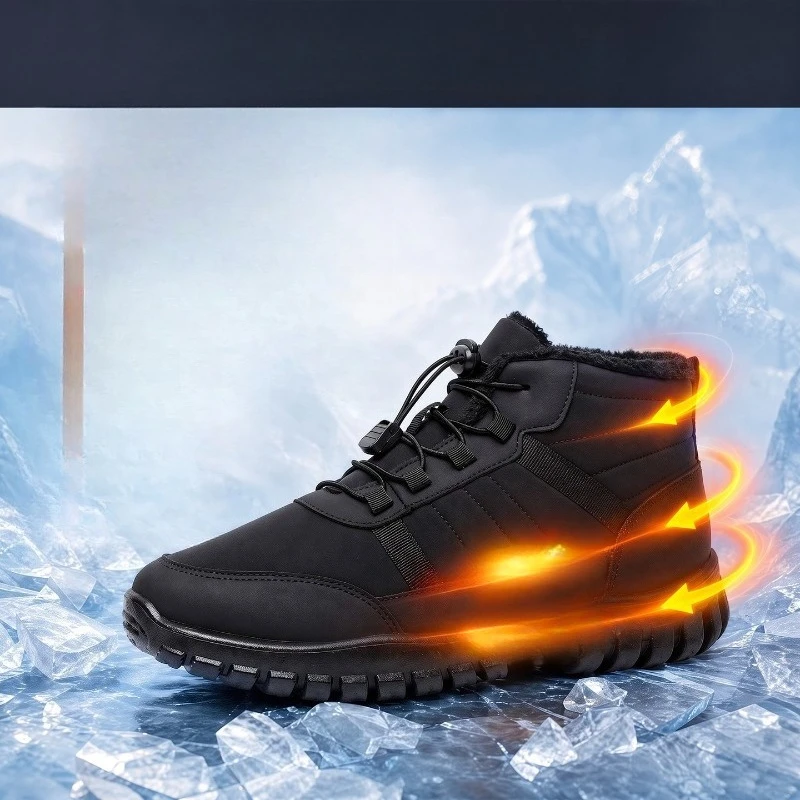 Men's winter warm cotton boots with thick plush lock, high top elastic design, outdoor oversized warm boots 42-49