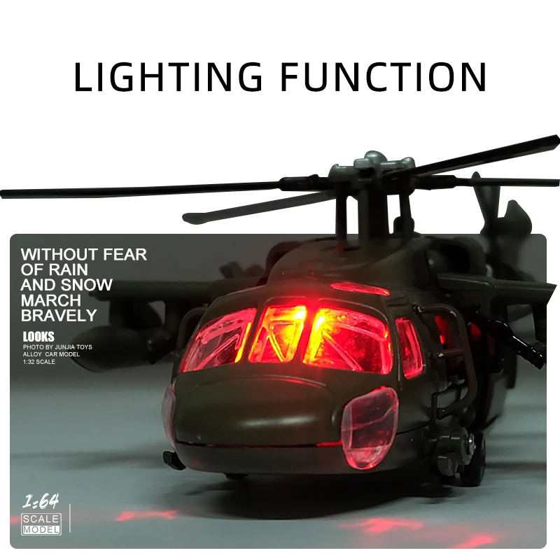 1/64 Scale Blackhawk UH-60 Alloy Helicopter Diecast Toy Model Fighter Military Flying Airplane Simulation Light Toys For Kids