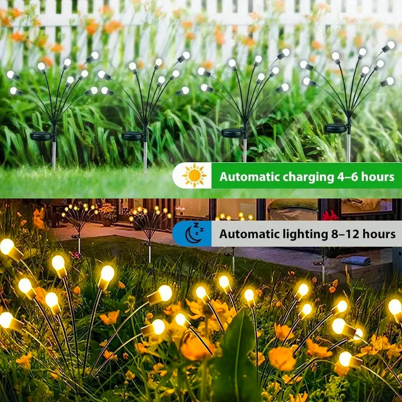 Outdoor 6LED Solar Firefly Lights Waterproof Garden Pathway Decor Sway Light For Patio Lawn Yard Balcony