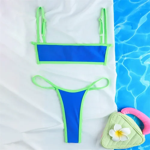 Bikini con Tanga para mujer, traje de baño Sexy con Tanga, microbikinis brasileños, traje de baño extremo Y2K con borde, trajes de baño de dos piezas para playa