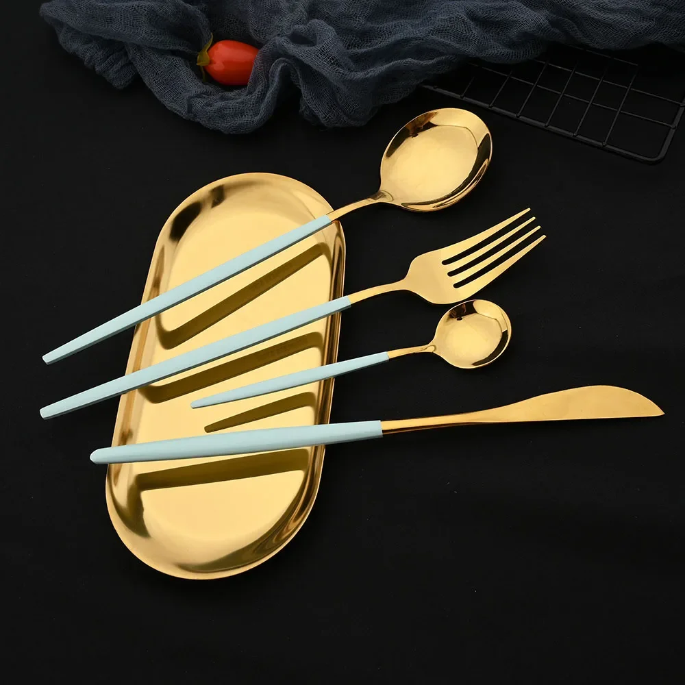 24Pcs Stainless Steel Cutlery Set Pink Gold Tableware Mirror Dinnerware Dinner Spoon Fork Knife Western Silverware Flatware Set