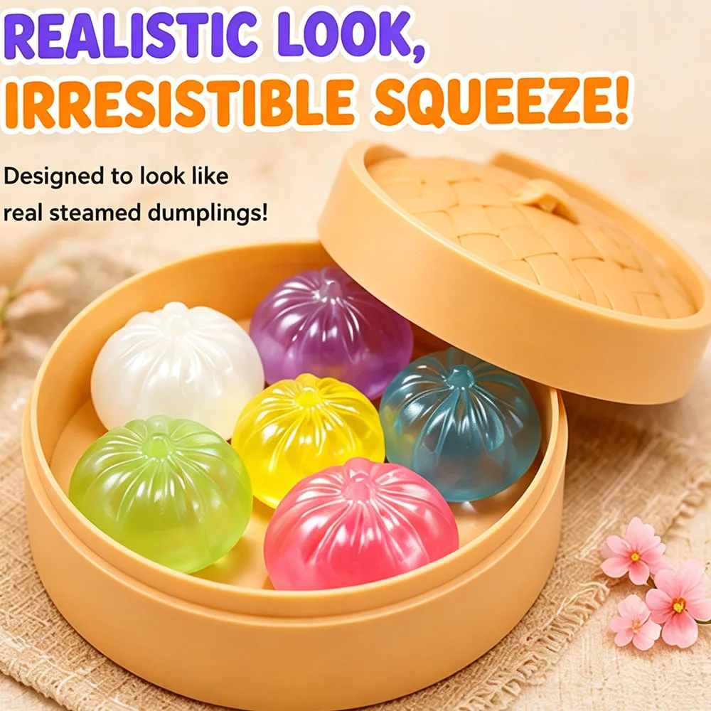 Creative Mini Bao Bun Squishy 6Pcs Lucky Dumpling Squeeze Fidget Sensory Anti Stress Relief Party Favor Novelty Gag Gift