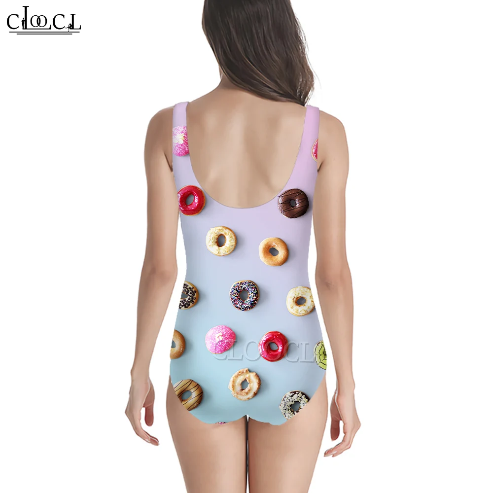 CLOOCL Sweety Swimsuits Bodysuit Lovely Doughnut Pattern Printed One-Piece Sportswear Female Beach Swimming Wear