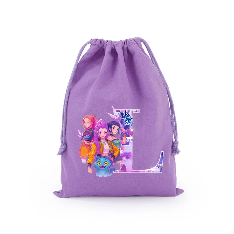 Kpop Demon Hunters Drawstring Bags Cartoon Printed Letter A-Z Makeup Candy Key Storage Gift Bags Convenient Bundle Pockets 2025