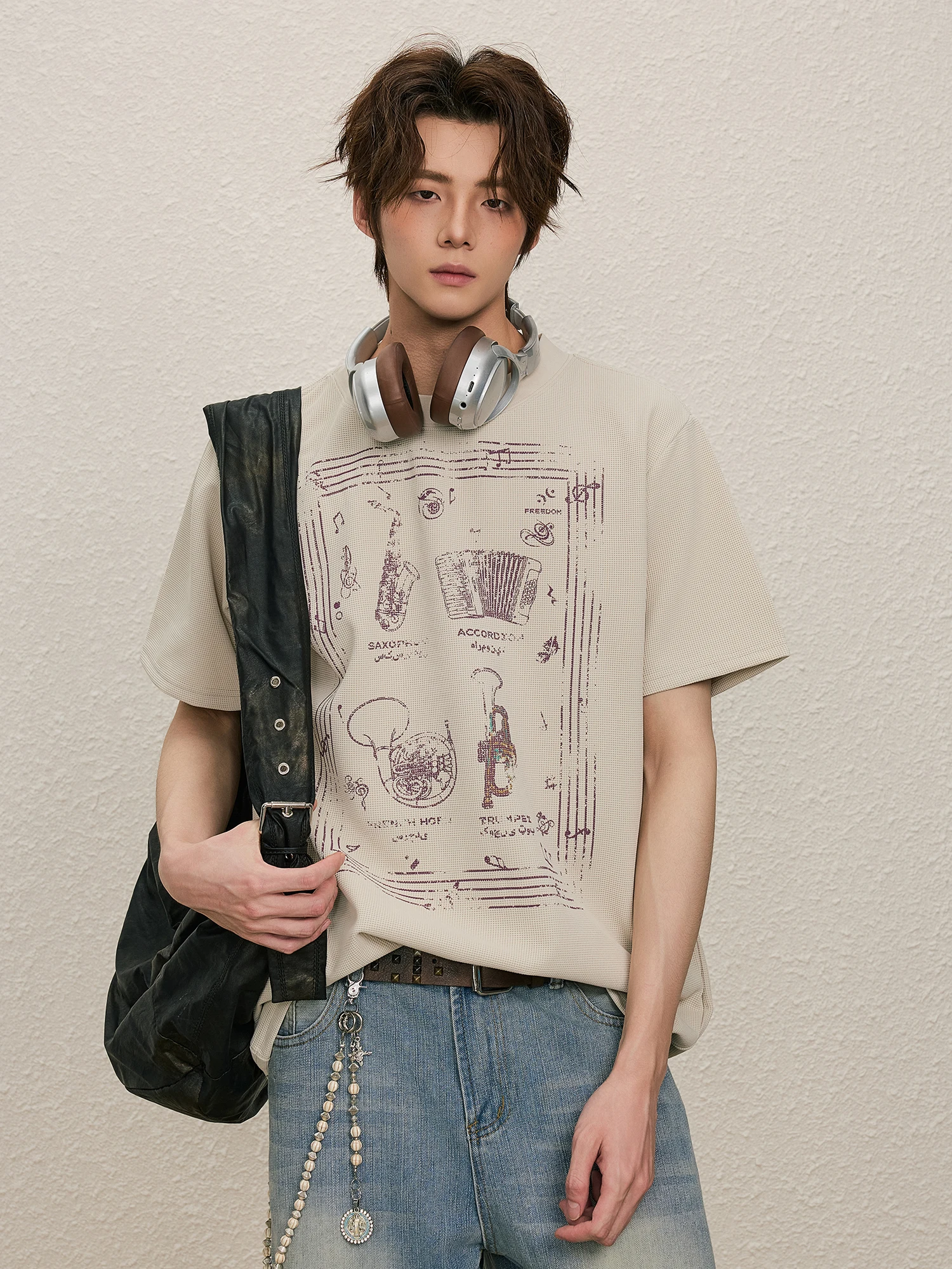 ALLIN Men's Loose Breathable Short Sleeve T-shirt Fashion Brand Printed Casual Top Comfortable Polyester Spring Summer