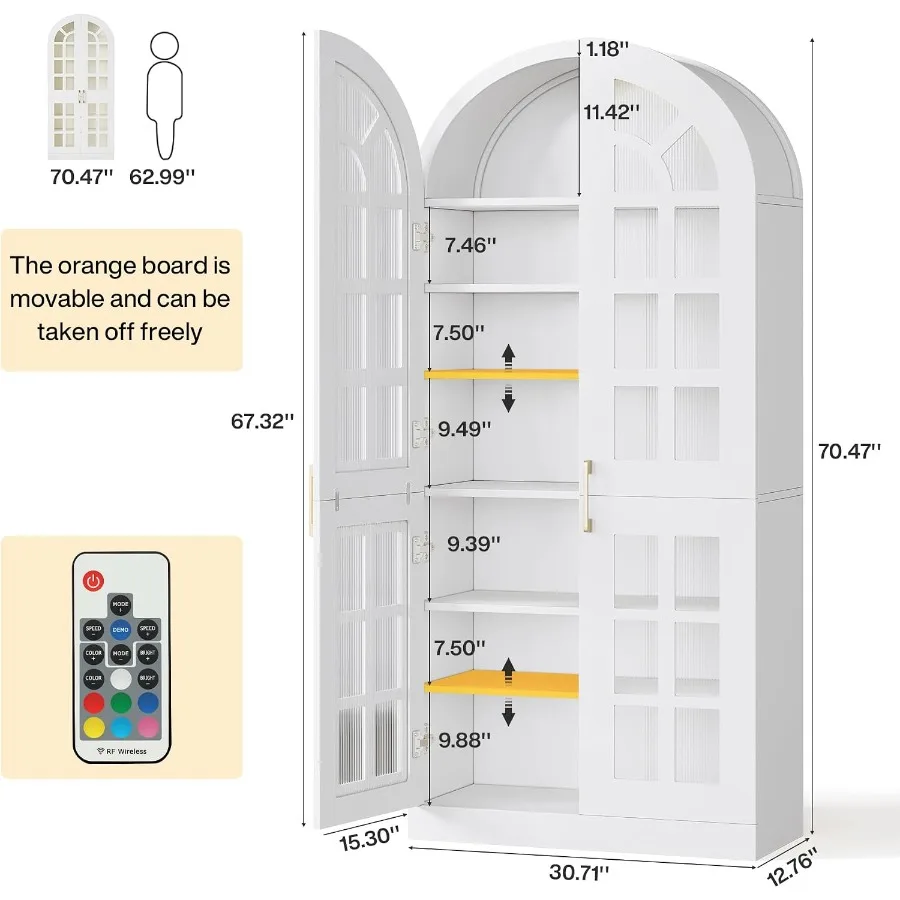 Tall Shoe Cabinet with Acrylic Doors and Led Lights, 70-Inch Shoe Storage with Adjustable Shelves, 7-Tier Modern Shoes Organize