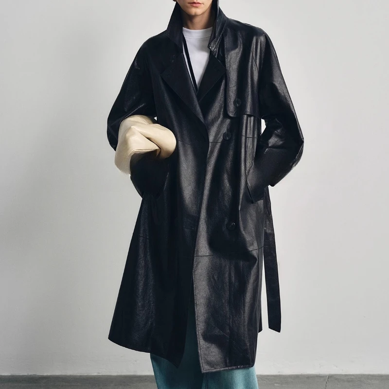 معطف خندق نسائي من الجلد الطبيعي للخريف من YOLANFAIRY طراز أحمر أنجورا مصنوع من جلد الضأن الخاص Duбlenка vrouwska 2025