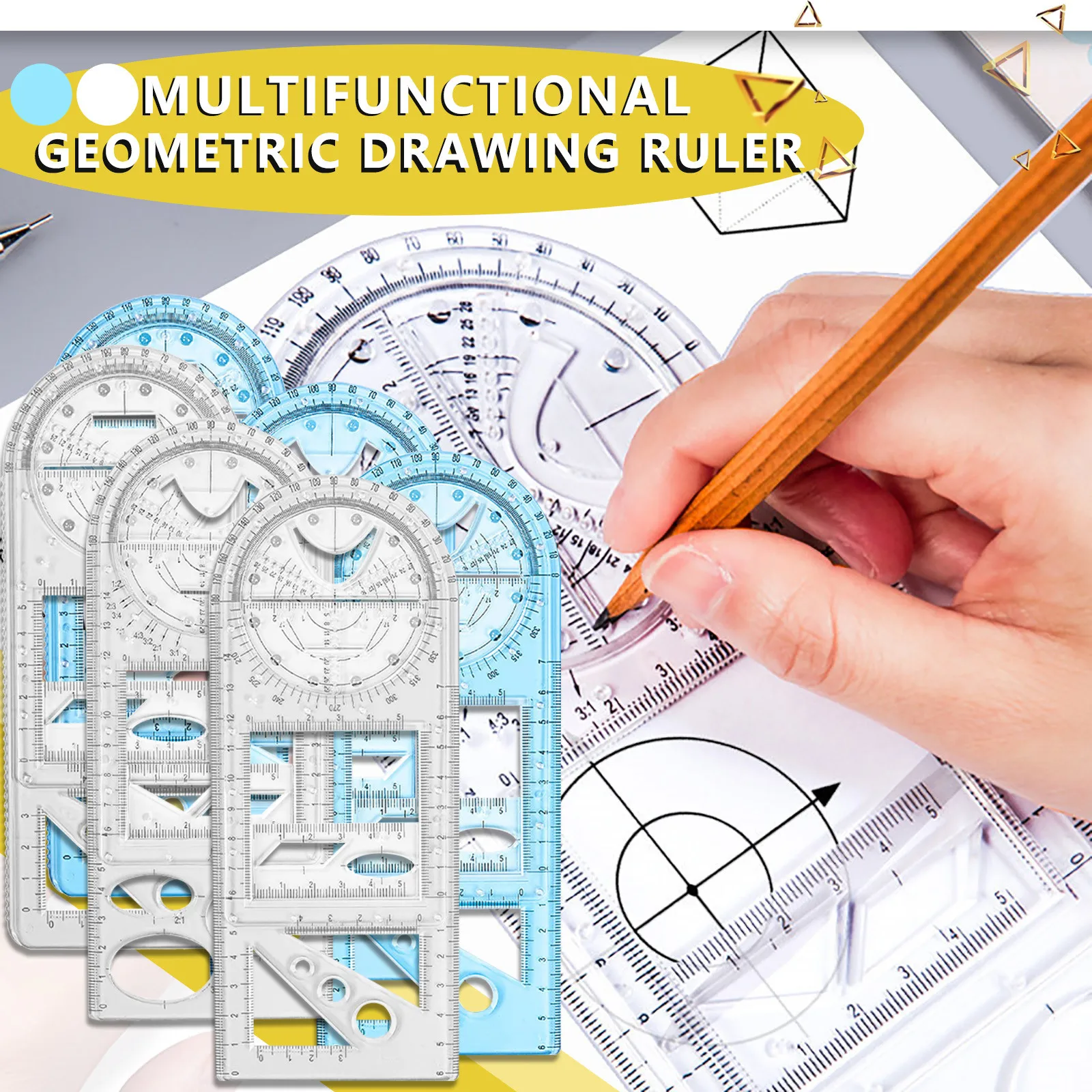 Multifunctional Geometric Ruler Drawing Ruler Geometric Drawing Template Measuring Tool Plastic Ruler For School Office Supplies