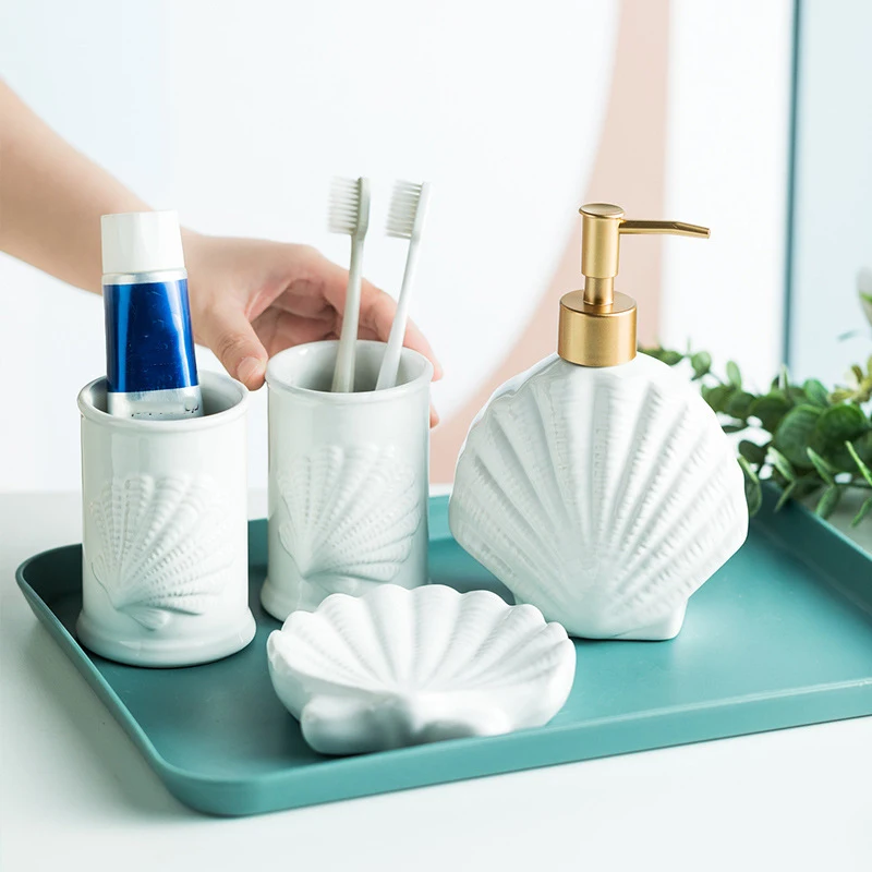 1 Set European Ocean Starfish Bathroom Accessories Home Starfish Ceramic Wash Cup Soap Dispenser Soap Dish Bathroom Organizer