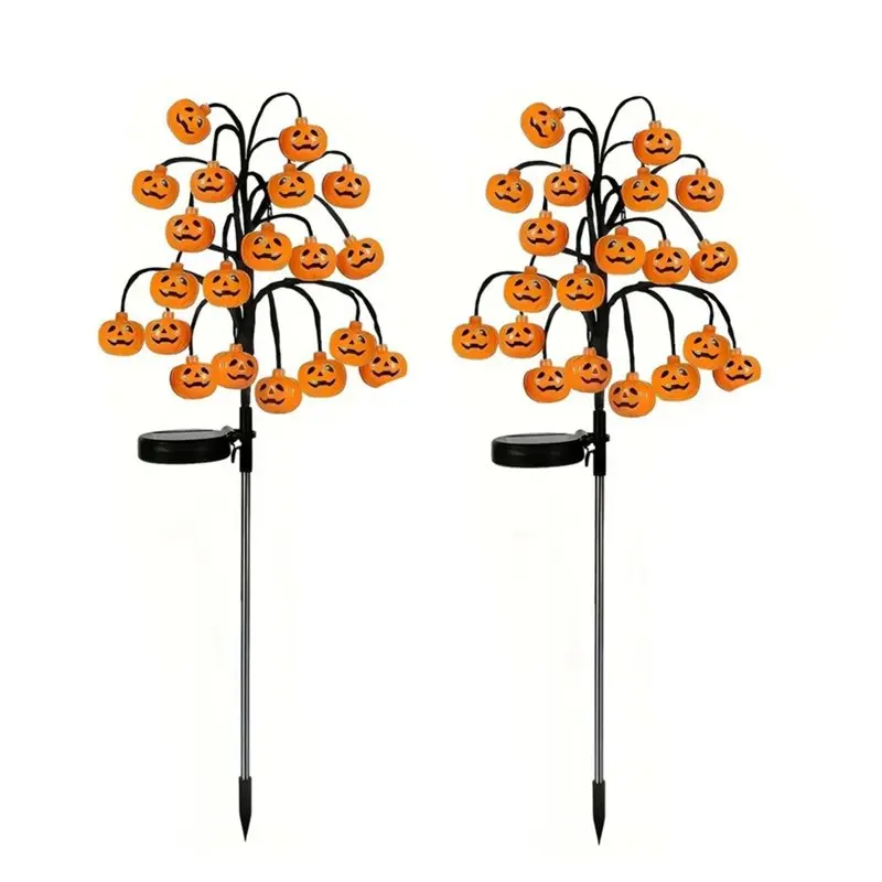 ABKP-Halloween Solar Tree Lights 2Pcs For Garden Outdoor Pumpkins For Yards Terraces Holiday