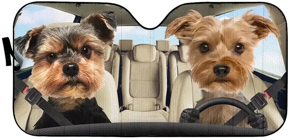 กระจกบังแดดหน้ารถยนต์แผ่นกรองแสงติดรถยนต์รถรูปสัตว์ตลกส่วนบุคคลสำหรับสุนัขยอร์คเชียร์เทอร์เรียรถ