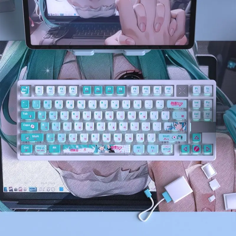Kawaii Hatsune Miku 122 Keycap Set Oem ارتفاع Pbt المواد الحرارية عملية التسامي ارتداء مقاومة أنيمي الأجهزة الطرفية هدية